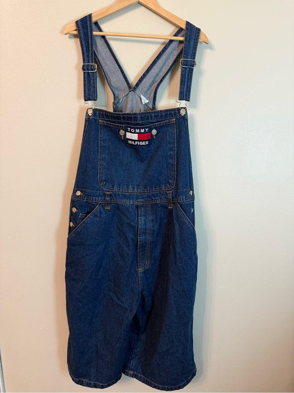 Vintage Tommy Hilfiger Denim Shortalls XL 90s Y2K Logo Flag Oversized Unisex